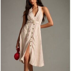 navy blue dress for baby girl Lace Trim Linen Blend Midi Dress main image 1